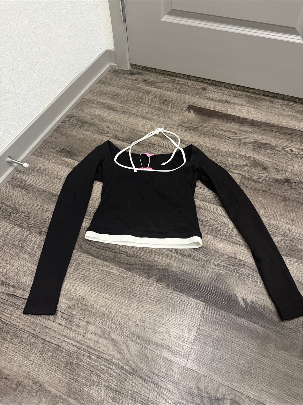 Edikted Black Crop Long-Sleeve Top with White Trim